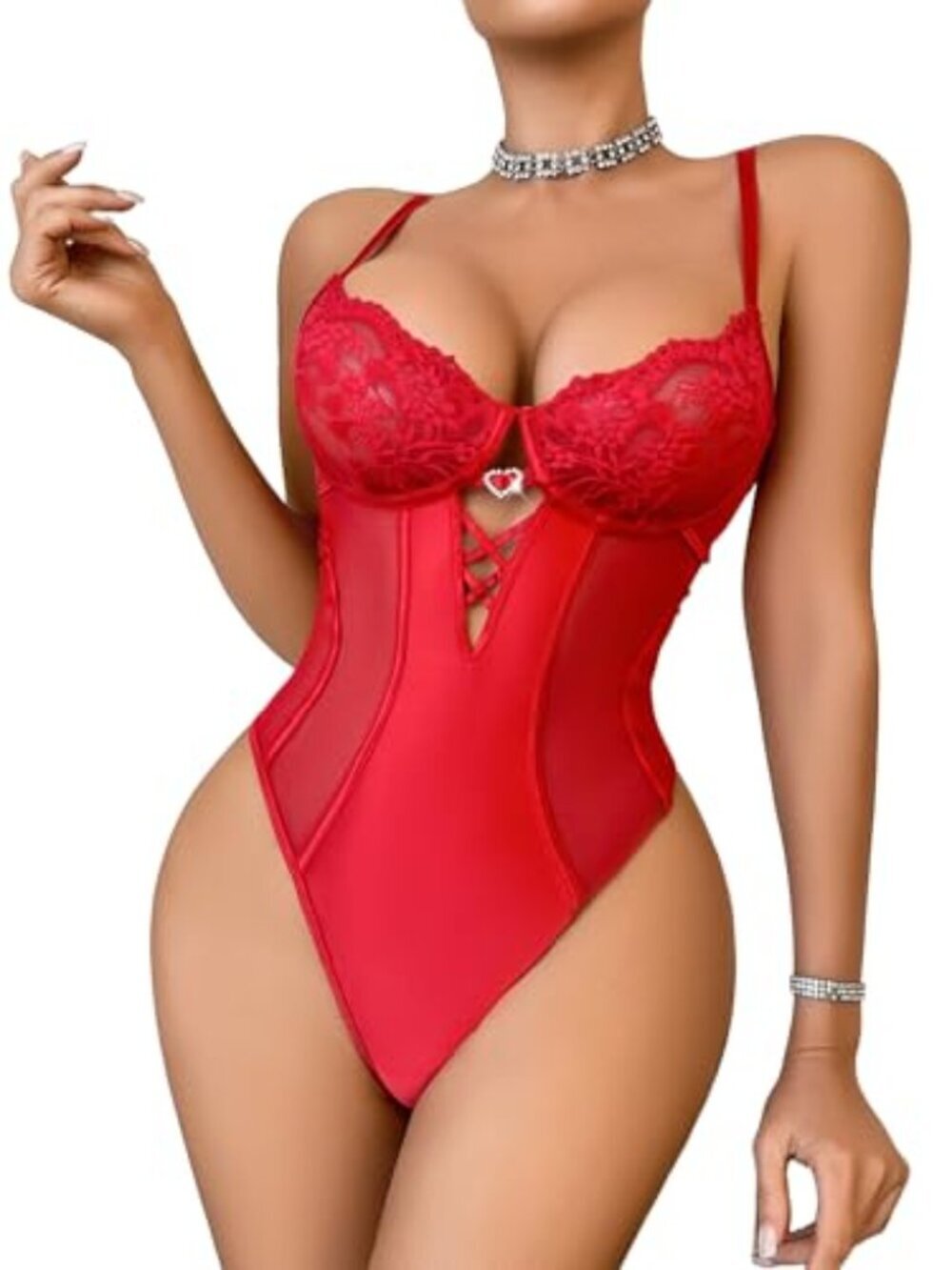 Sexy Lingerie for Women Deep V Lace Teddy Lingerie Snap Crotch Bodysuit Cut Out